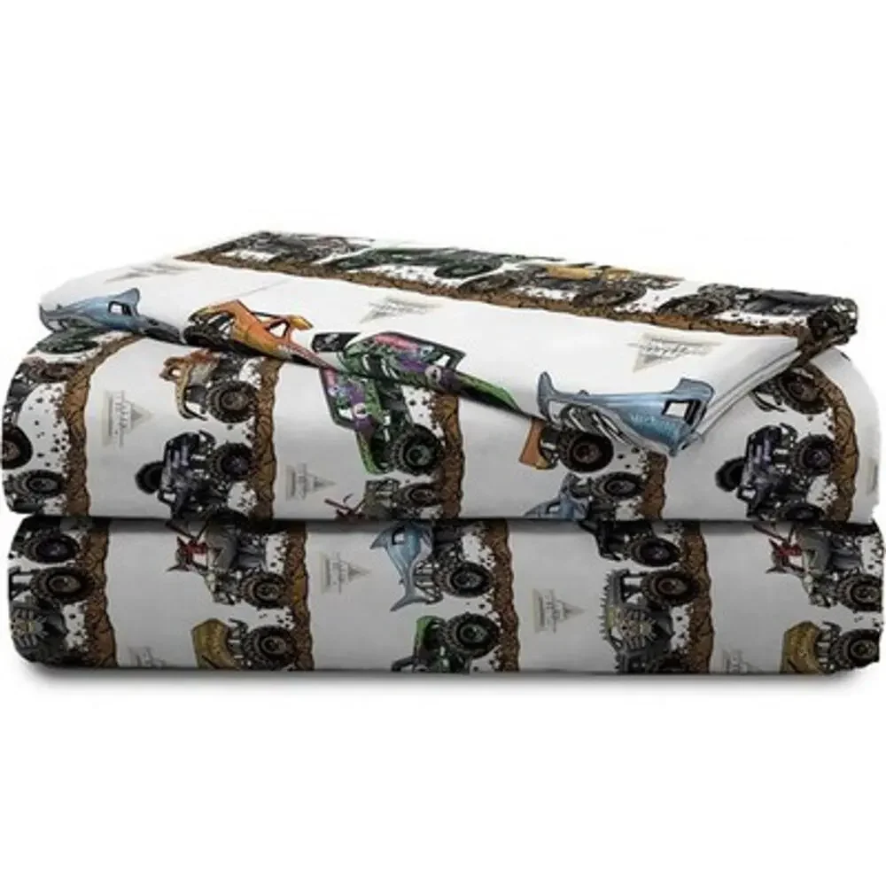 Monster Jam Jay Franco Kids Sheet Set with Fitted, Flat Sheets & Pillow Cover
